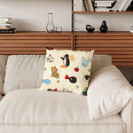 housse coussin carré beige motif pingouin cartoon décoratif salon chambre enfant tissu coton