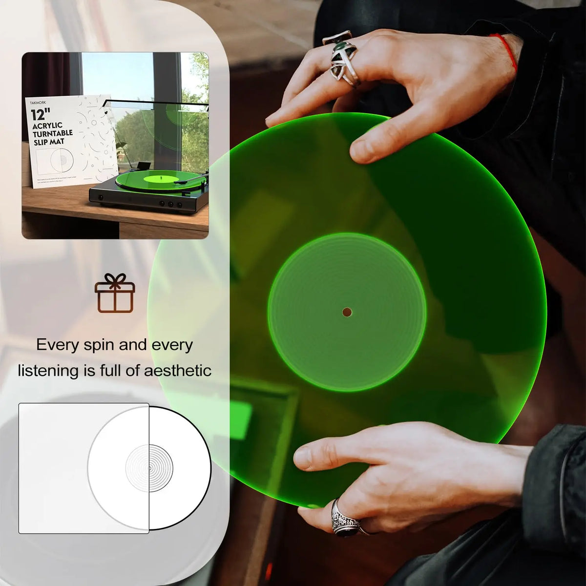 tapis antidérapant vinyle transparent disque rayures concentriques basse définie moderne truelle support discothèque équipement