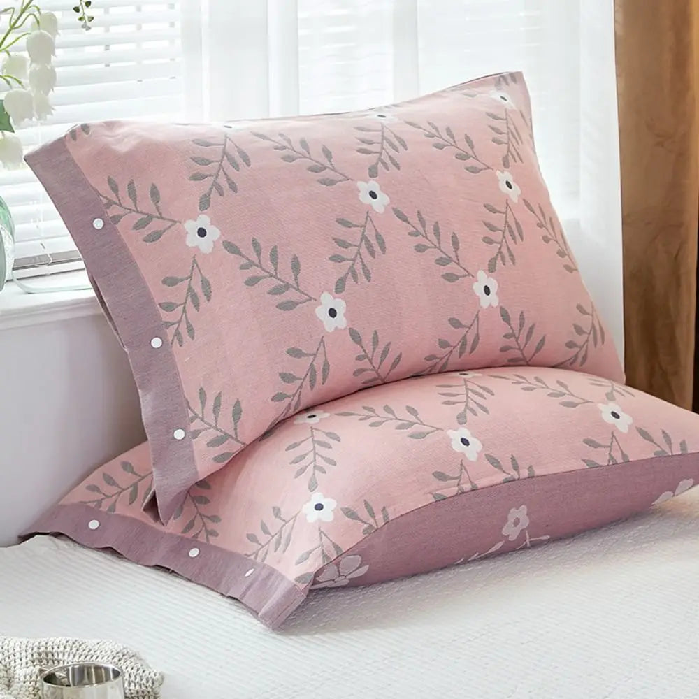 housse coussin fleur coton moderne rose vert olive bleuclair gris blanc feuille verte 50x75cm