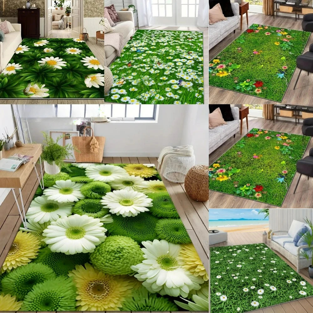 tapis sol moderne motif fleurs camomille papillons velours antidérapant salon chambre décoration intérieure