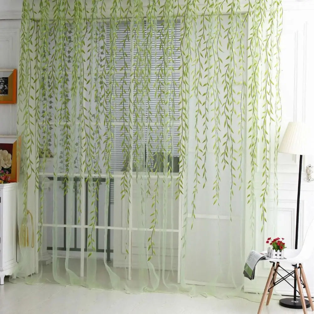 rideaux transparents pastoral feuilles tombantes vert clair violet decoration maison tringle rideaux liens décoratifs