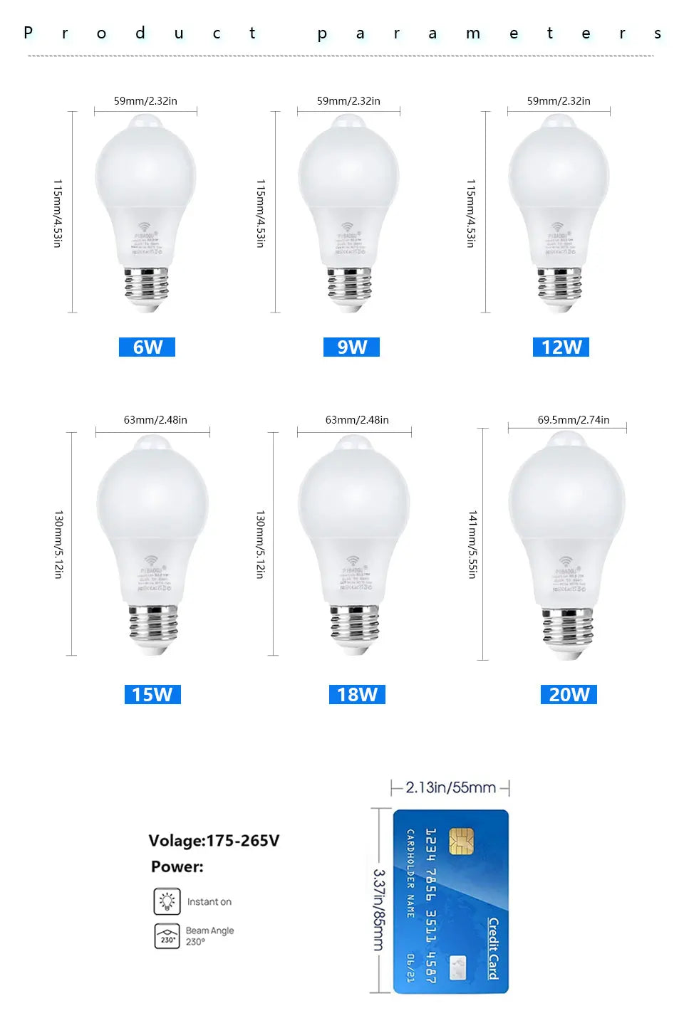 ampoules led detecuteur mouvement auto intelligent infrarouge blanc mat moderne e27 6w 9w 12w