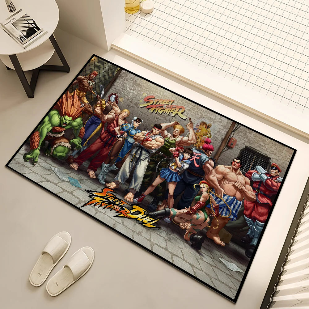 tapis multicolore street fighter personnages duel antidérapant feutre daim salon chambre
