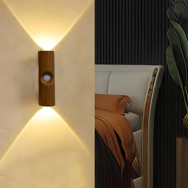 applique murale led blanc bois noir détecteur mouvement interrupteur tactile rechargeable moderne
