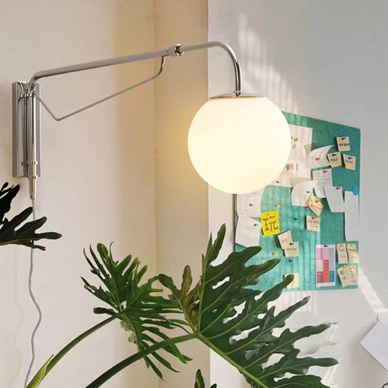 lampe murale articulée blanc chrome moderne minimaliste interrupteur bouton fixée mur câble électrique