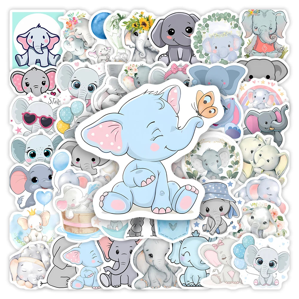 sticker éléphant mignon dessin animé adhésif waterproof diy scrapbook téléphone ordinateur portable bleu rose