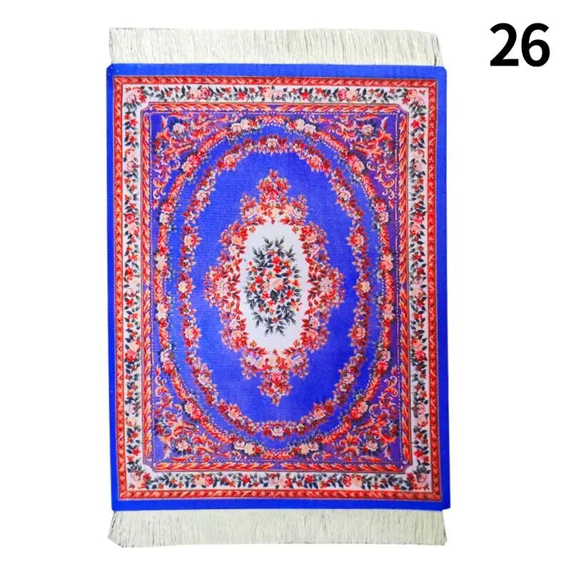 tapis ornements floraux géométriques franges blanches non glissant rouge vert beige