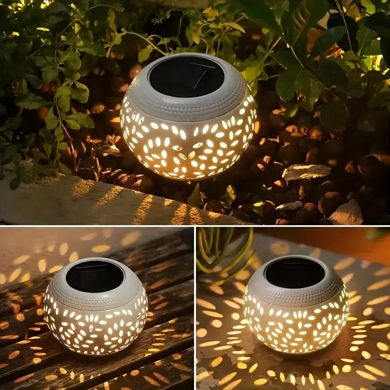 lanterne solaire moderne blanc feuilles découpées ip65 led étanche extérieur table jardin patio