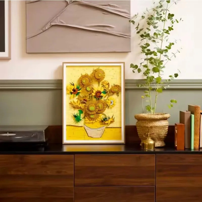 tableau lego tournesols van gogh jaune vert marron art pop fleurs décoration intérieure anniversaire