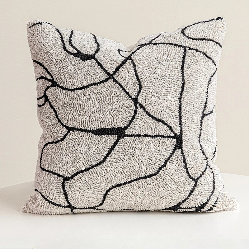 coussin noir blanc brodé géométrique moderne fixé 45x45cm décoration