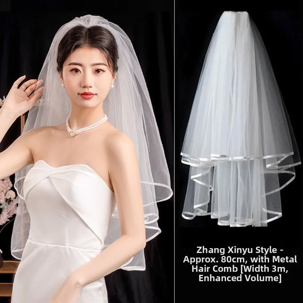 voile mariée blanc translucide classique comb métallique accessoire mariage photo femme