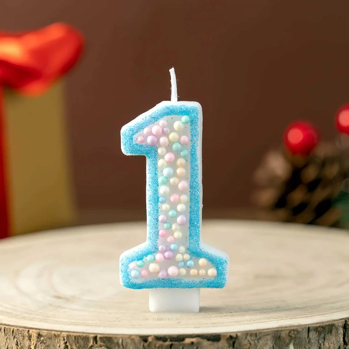 bougies anniversaire numéraires chiffres bleu pastel multicolores décoration gâteau enfant brillantes support blanc