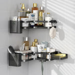 étagère salle bain angle double couche adhésive blanche noire moderne multifonctionnelle rangement muralement fixée