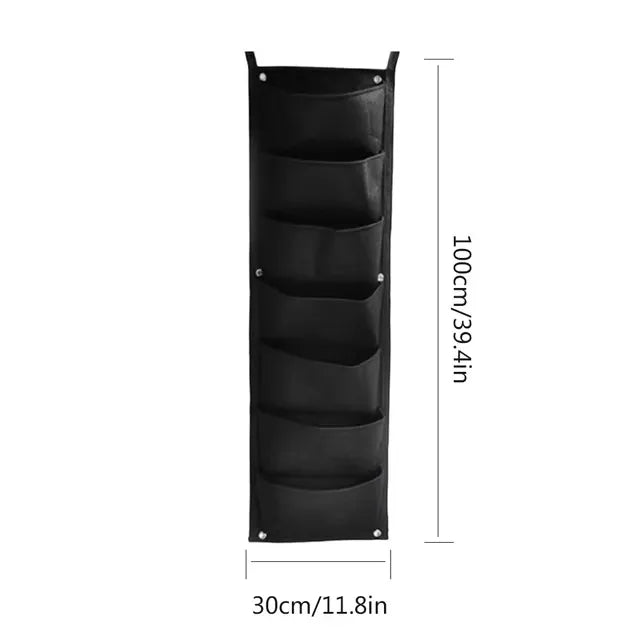jardinière murale suspendue poches tissu noir vert rustique plante fleur herbe aromatique(vertical)