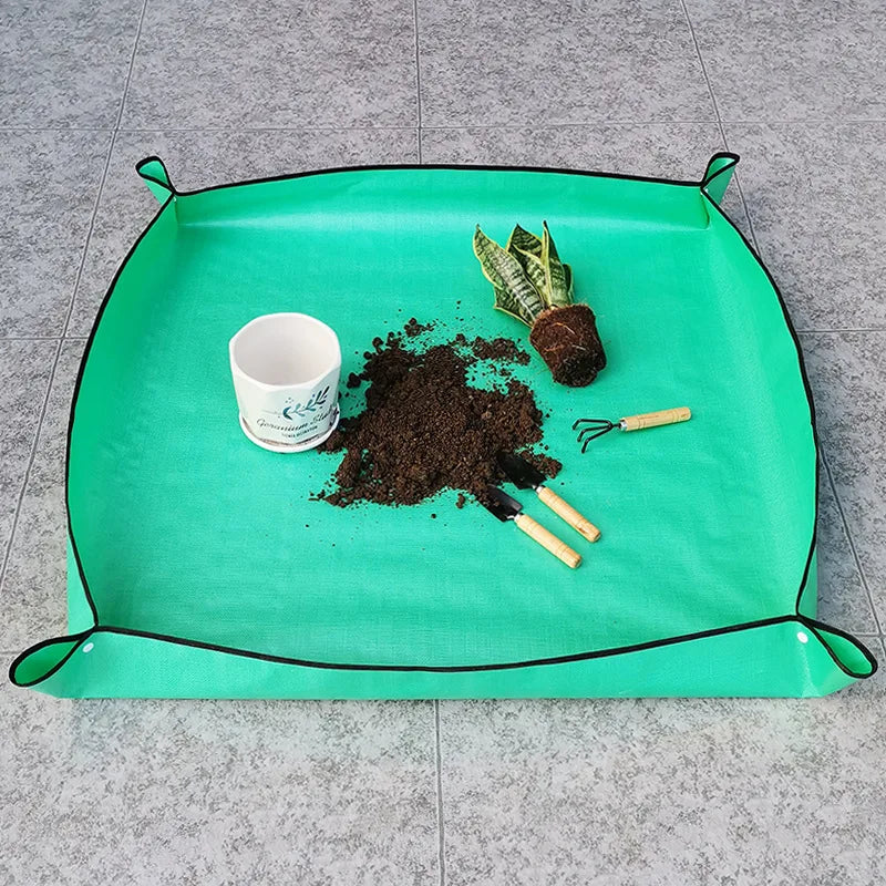 tapis jardinage pliable réutilisable doublure panier pe vert turquoise noir blanc utilitaire texture points