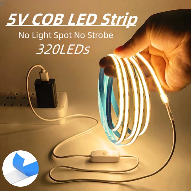 ruban led flexible adhésif 320 led blanc bleu jaune 6000k 3000k interrupteur usb