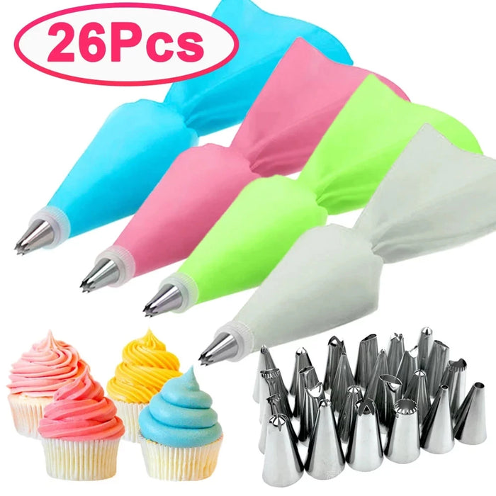 poche pâte silicone réutilisable 24 buses aiguilles métalliques outil pâtisserie