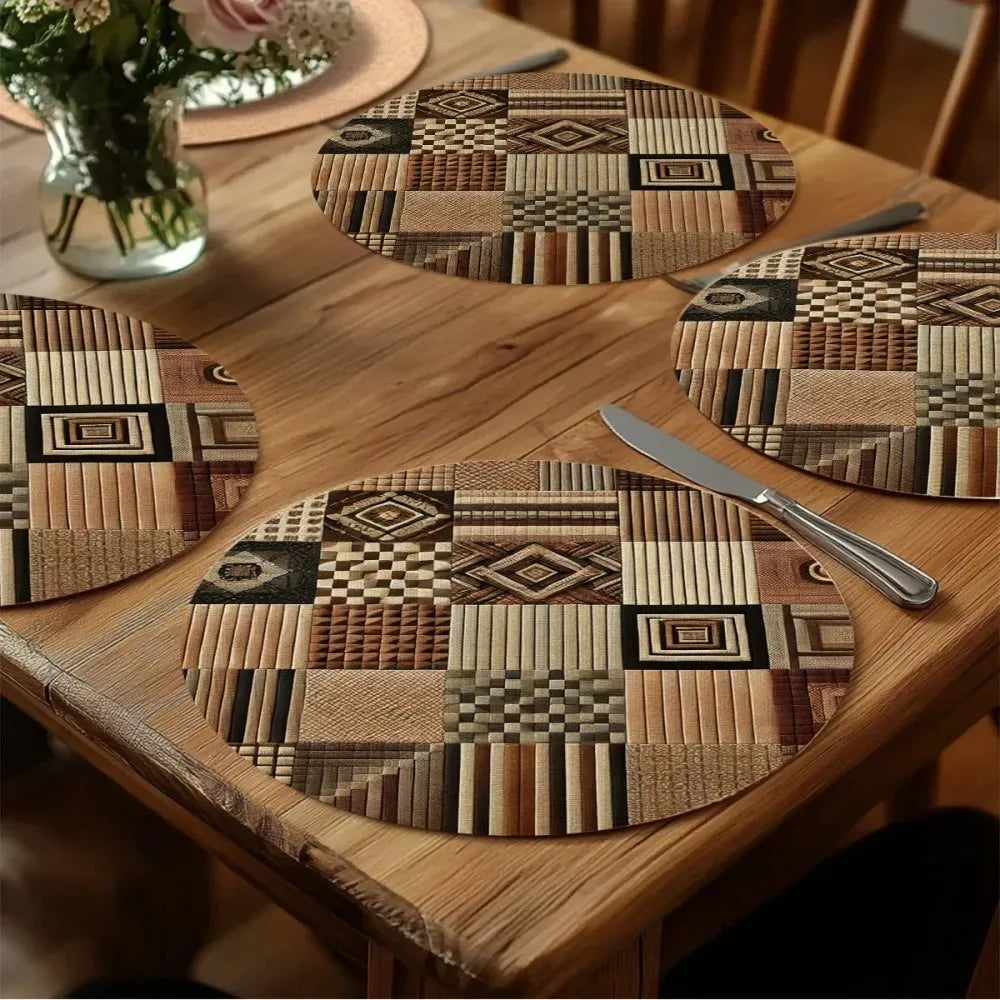 tapis table moderne patchwork géométrique beige marron noir imperméable résistant chaleur