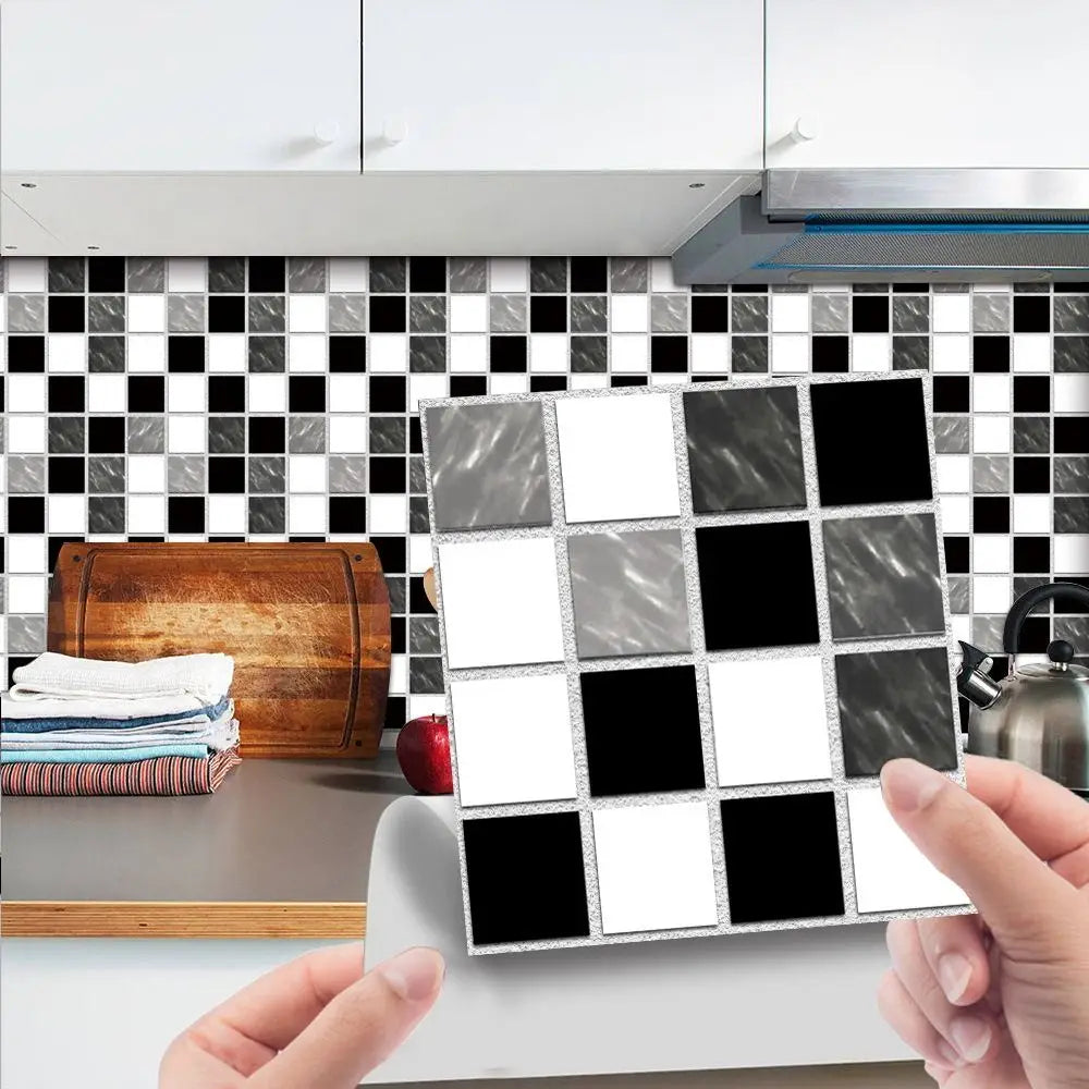 carreaux muraux pvc adhésifs moderne noirs gris blancs brillants 30 pièces décoration intérieure cuisine