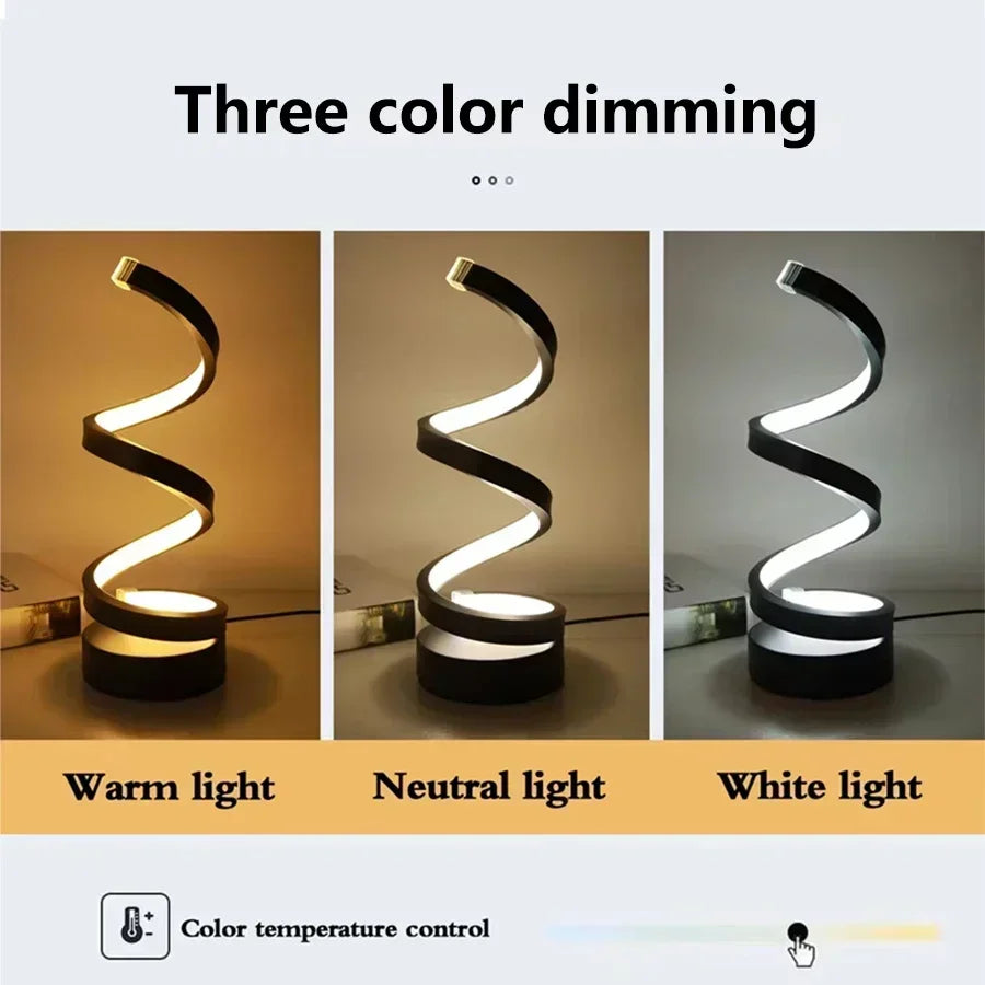 lampe table spirale noire moderne veilleuse mood light led animée chambre salon