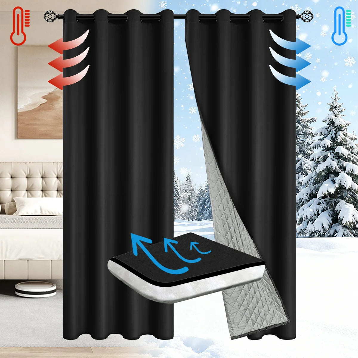 rideau noir uni thermique hiver isolation coupe vent moderne salon chambreôtel