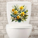 sticker mural adhésif bouquet fleurs jaunes roses classique salle bains moderne pvc floral