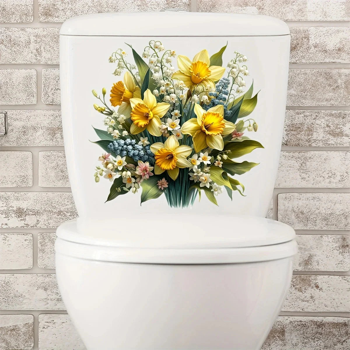 sticker mural adhésif bouquet fleurs jaunes roses classique salle bains moderne pvc floral