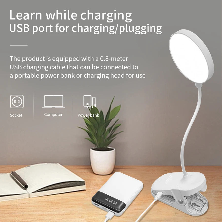 lampe led rechargeable blanc moderne pinces tactile réglable protège yeux chambre