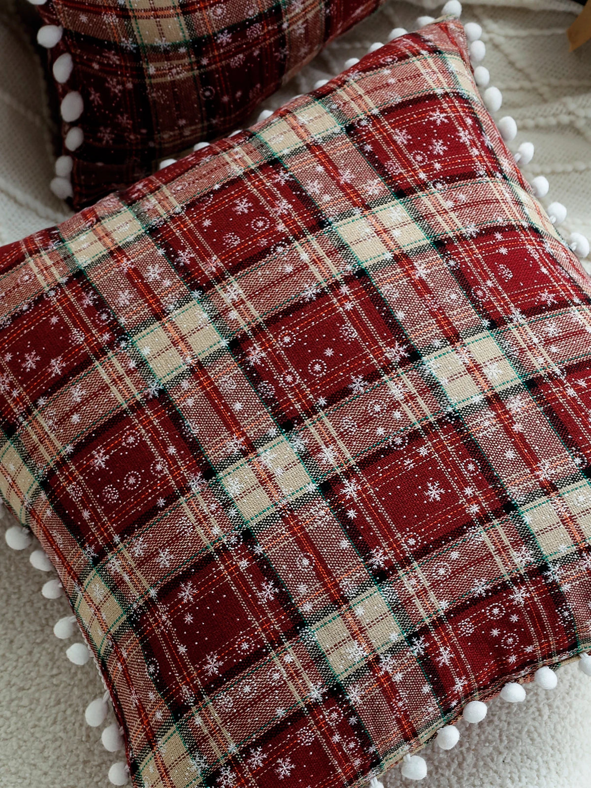 coussin carré rouge carreaux flocons neige rustique décoration noël sofa voiture 45x45cm MACHINE WASH