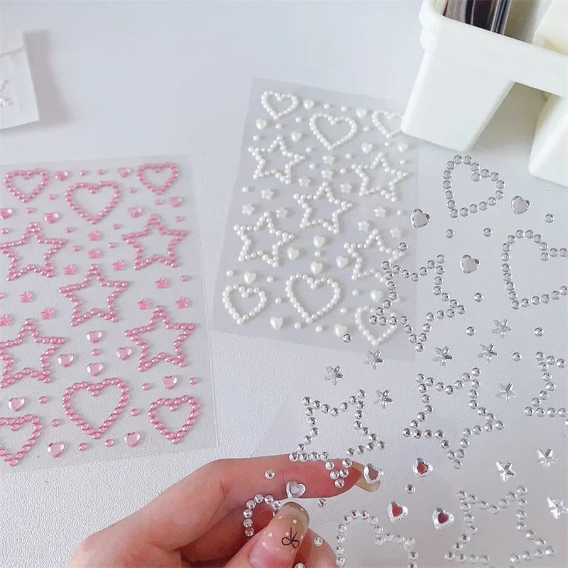 strass autocollants coeurs etoiles rose clair blanc argent transparent deco brillante filles