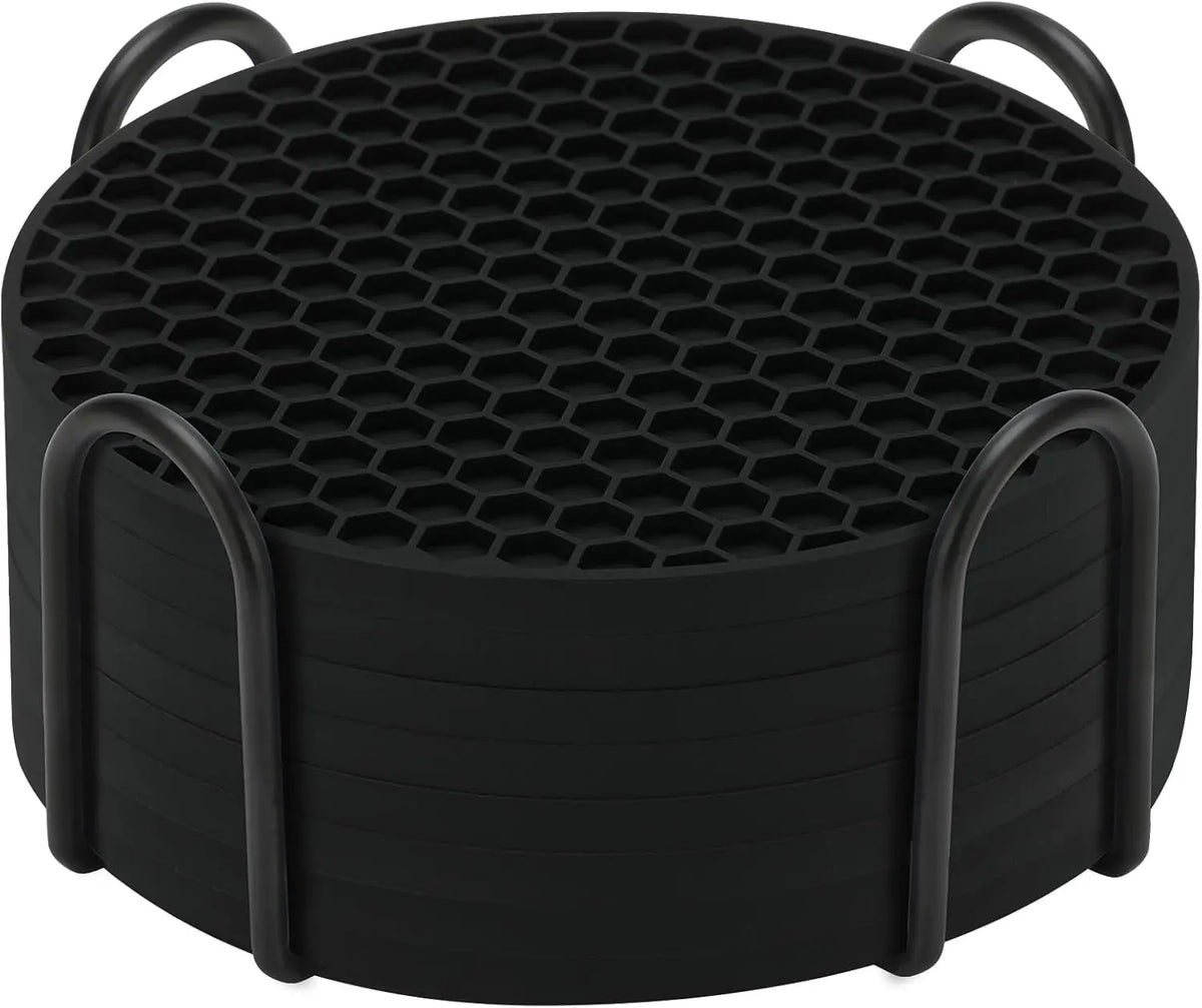 coasters silicone gris moderne antidérapants hexagonaux pack 12pcs tasses chaudes froides respectueux environnement
