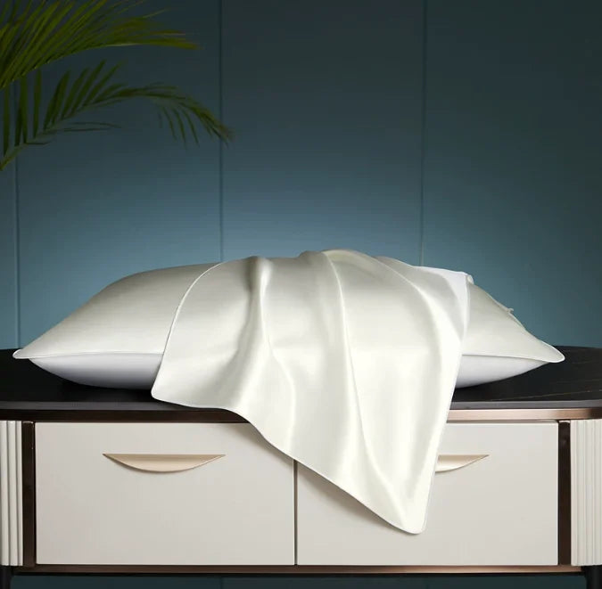 taie d'oreiller soie solide beige clair texture satinée anti acariens élégante maison 48x74CMversible