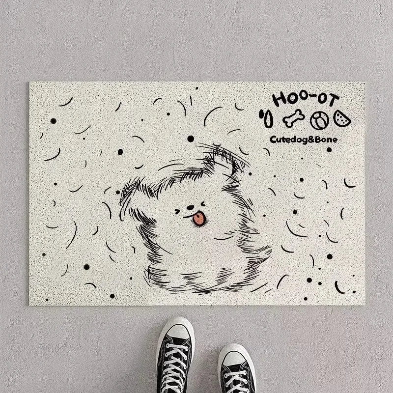 tapis extérieur antidérapant pvc chiens dessin animé blanc noir résistant corrosion