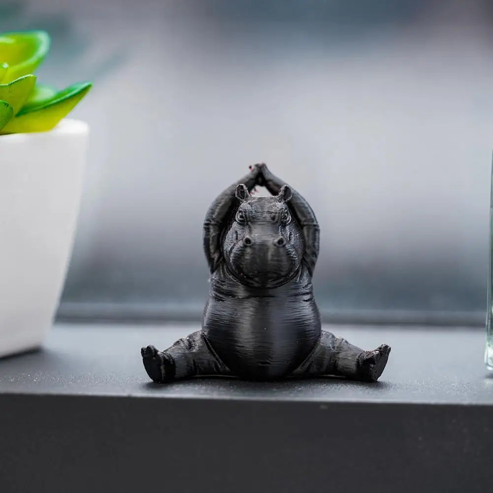 statuette hippopotame résine noire détaillée pose humoristique décoration cadeau articulée.textureGranulee