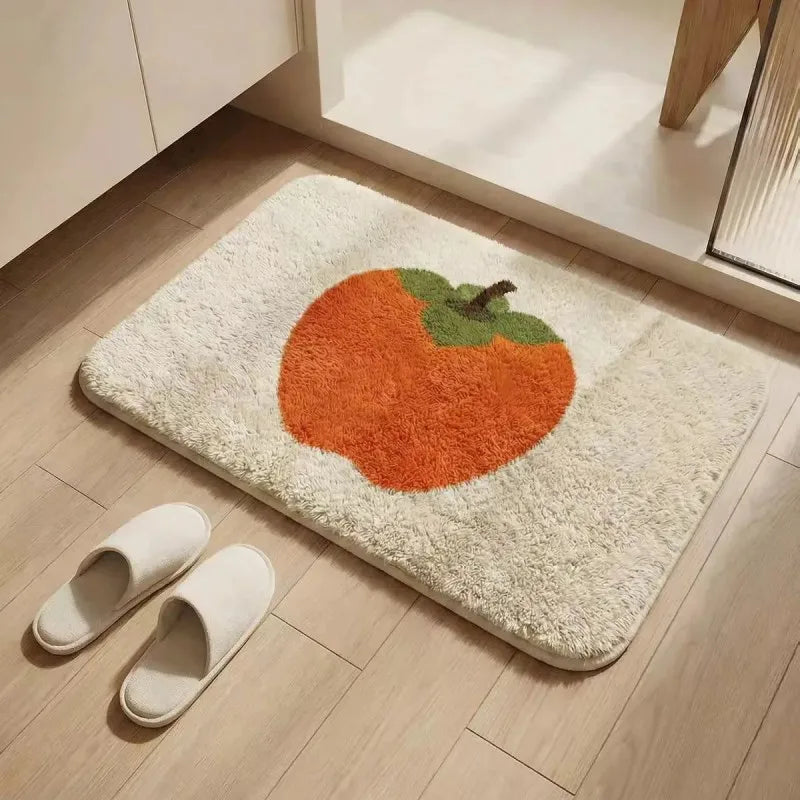 tapis moderne pomme rouge orange vert doux moelleux antidérapant polyester intérieur chambre salle bain