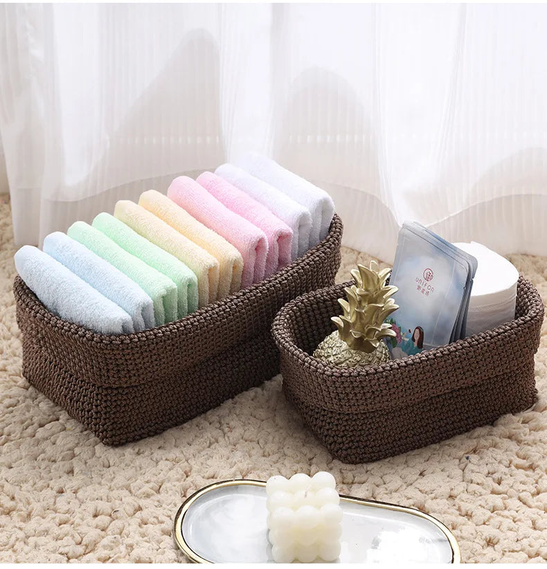 paniers rangement tissés marron gris fruits serviettes moderne minimaliste nordique pliables utilisation multiple