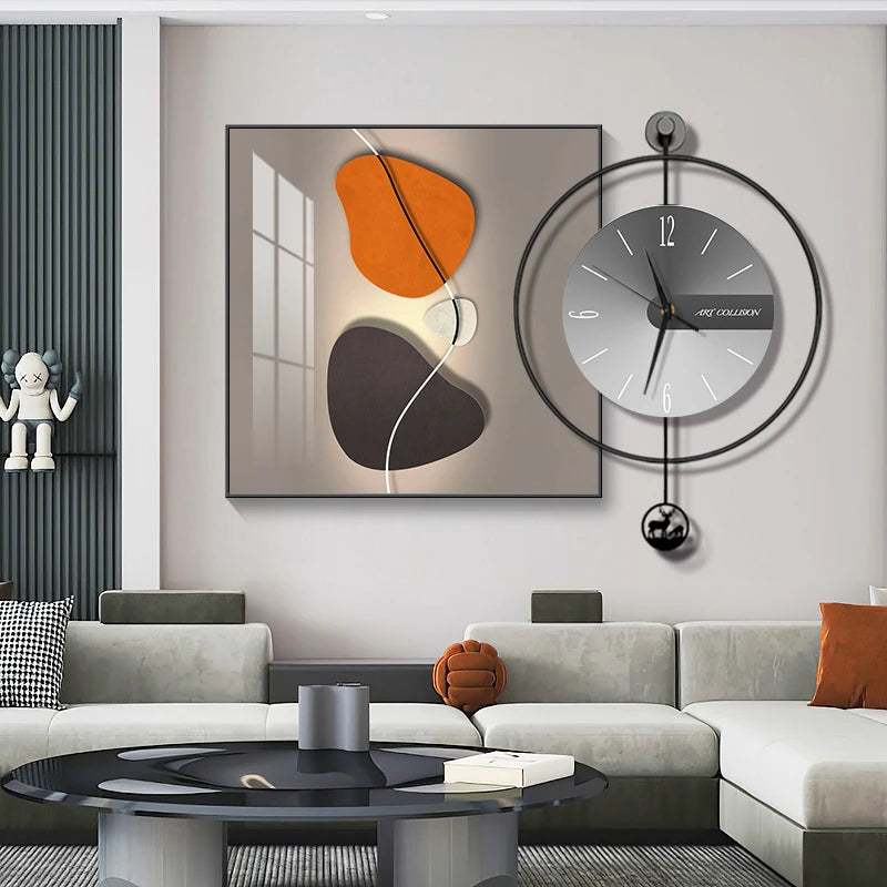 horloge murale moderne métal cadre décoratif salon maison aiguille silencieuse grande taille