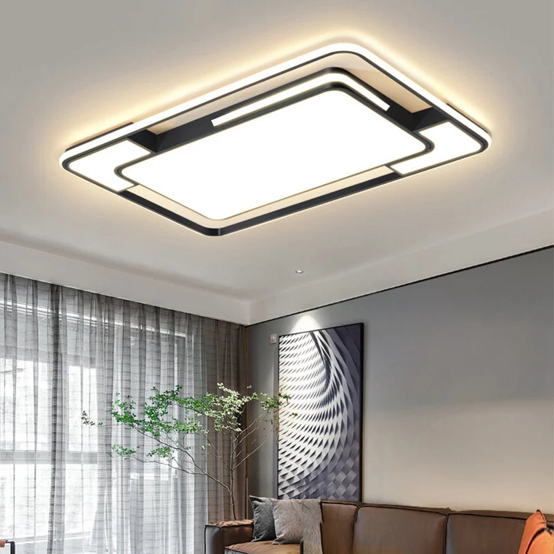 plafonnier led moderne minimaliste noir blanc argenté fixe lumineux rectangle cadre opaque
