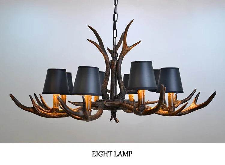 lustre rustique vintage têtes antlers noirs marron clair salon salle manger
