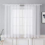 rideau gris blanc pompons tissu lin like translucide moderne décoratif maison