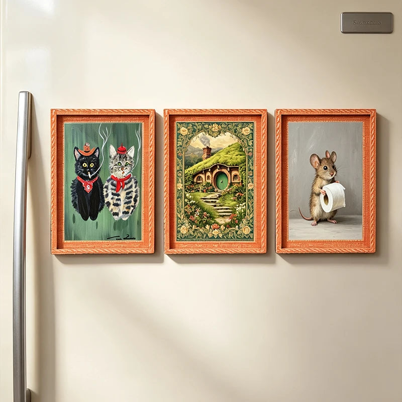 cadre magnétique bois orange motif animaux paysages artistique décoration mur