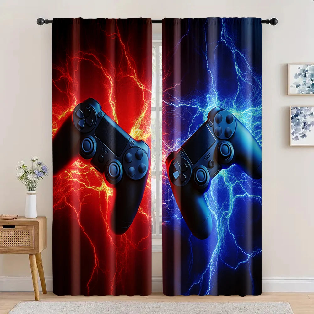 rideau polyester pièces manette jeu éclairs moderne thème gaming rouge bleu noir