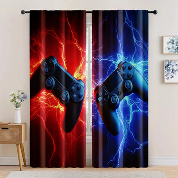 rideau polyester pièces manette jeu éclairs moderne thème gaming rouge bleu noir