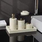 ensemble salle bain marbre blanc doré plateau distributeur savon accessoires