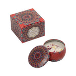 bougies parfumées fleurs séchées rouge bleu rose multicolore motifs floraux mandala ethnique boho chic