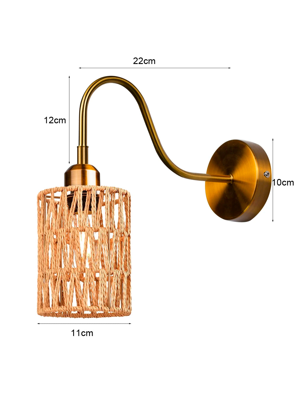 lampe murale moderne rustique or tissé naturel fixée chambre salon salle bain