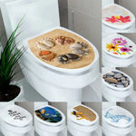 autocollants adhésifs toilette couvercle moderne décoratif éléphants coquillages plage coraux poissons texte blanc beige