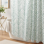rideau douche moderne motif rayures vertes opacité tissu polyester blanc dimensions variées anneau métallique