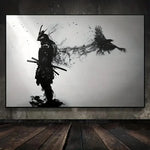 peinture toile samouraï corbeau japonais noir blanc contemporain sans cadre vertical salon decoration