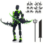 figurine articulée violet bleu noir vert épées trident accessoires main fantastique médiéval